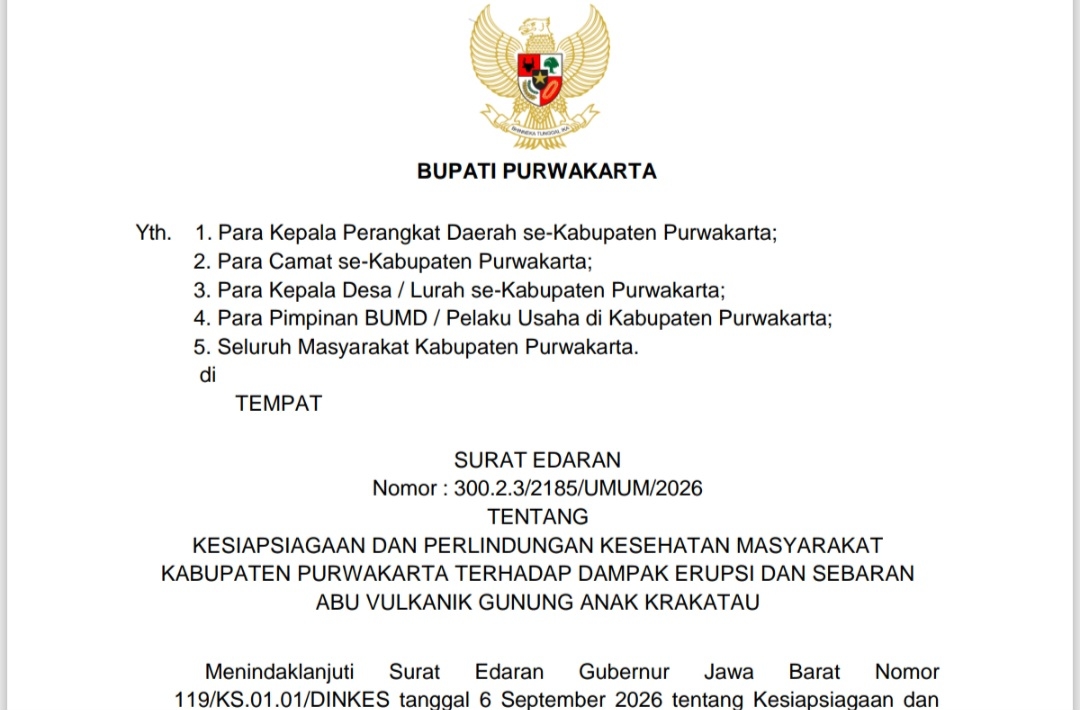Waspada Abu Vulkanik Gunung Anak Krakatau, Bupati Purwakarta Om Zein Minta Warga Kurangi Aktivitas di Luar Rumah