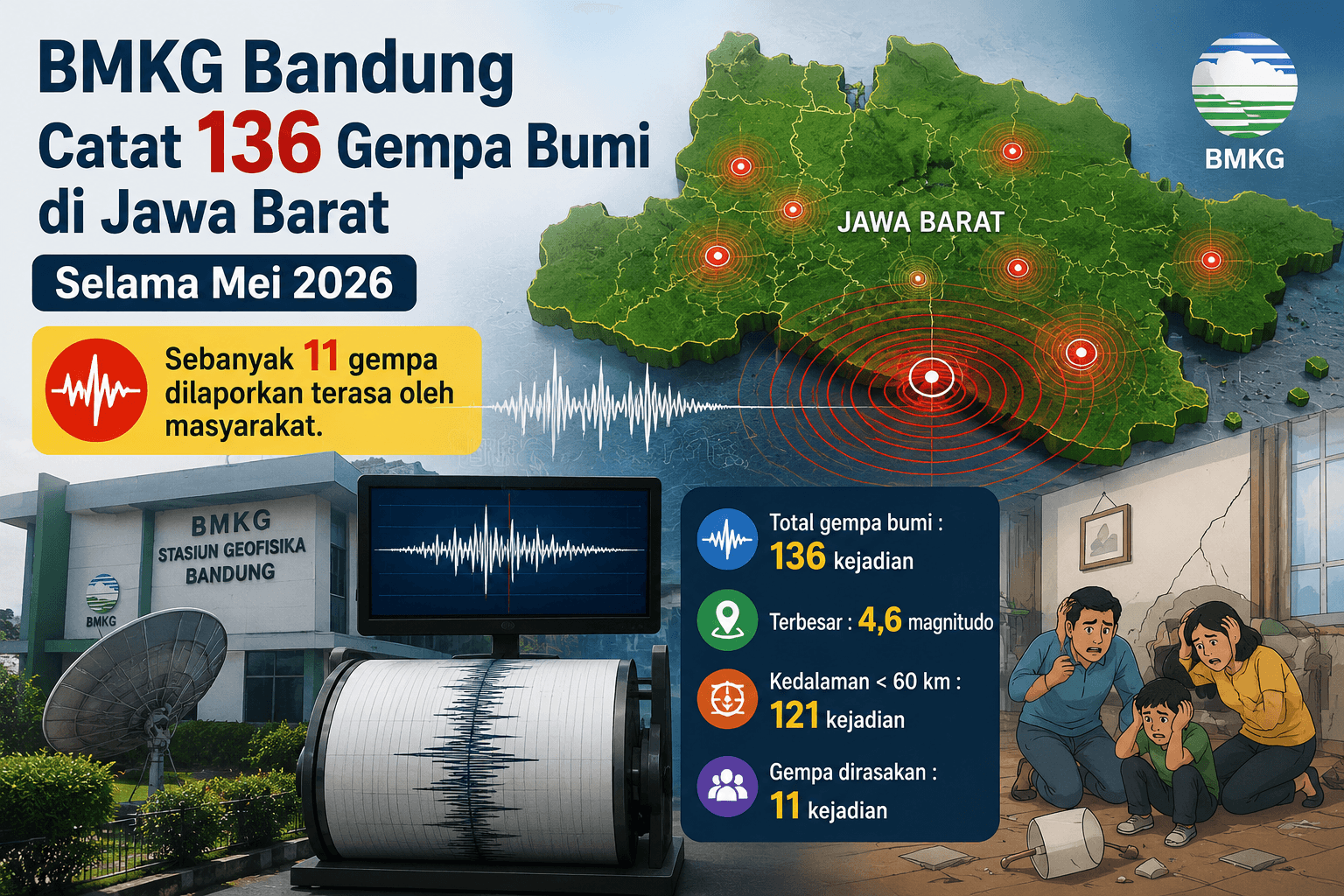 BMKG Catat 136 Gempa Bumi Guncang Jawa Barat Selama Mei 2026